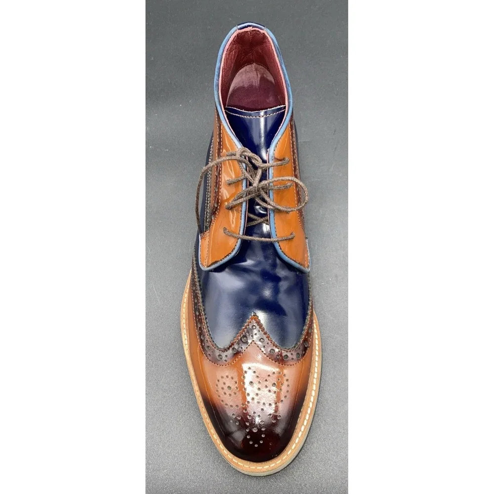 Brown-Navy Blue Wingtip‎ Derby Leather Dress Shoe Men's 42